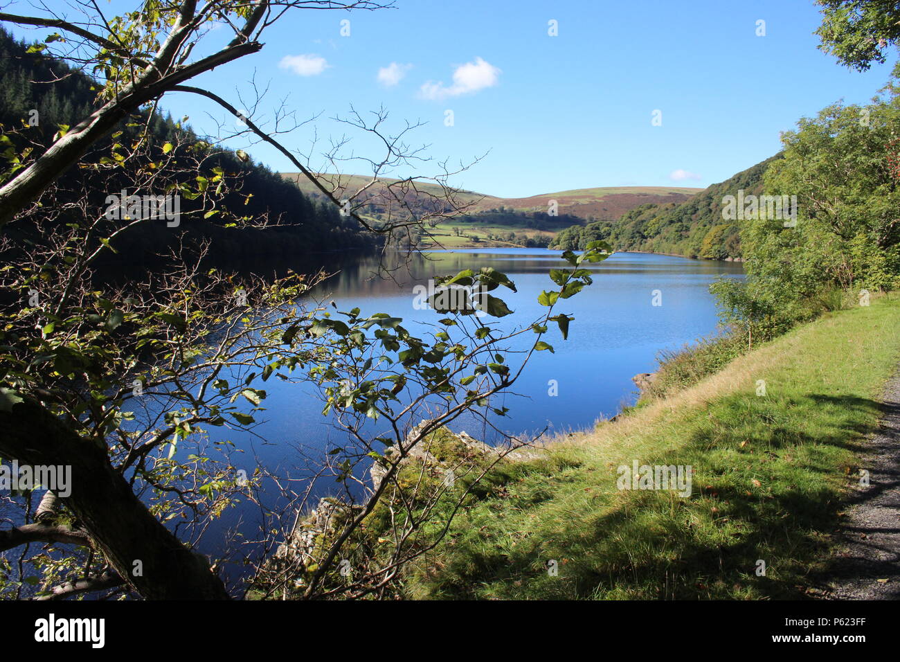 sunny early autumn day Garreg Ddu reservoir, Elan Valley, Powys, Wales, UK Stock Photo