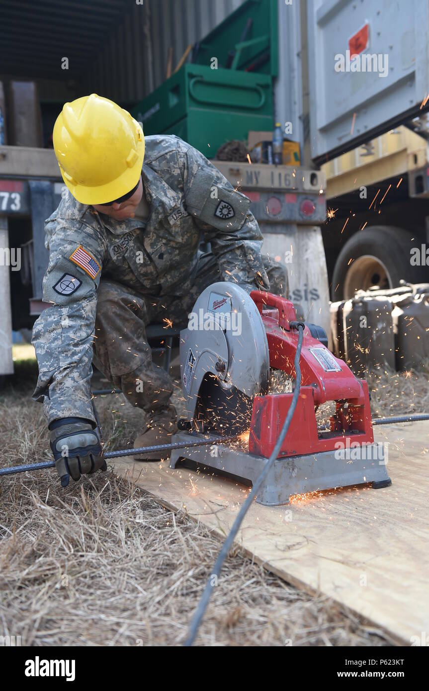 Catarina Guatemala Kentucky National Guard Spc Jason Donelson 149th Vertical Construction Company Cuts Rebar To Length In Preparation For Laying The Foundation Of A New School Building April 3 2016 In