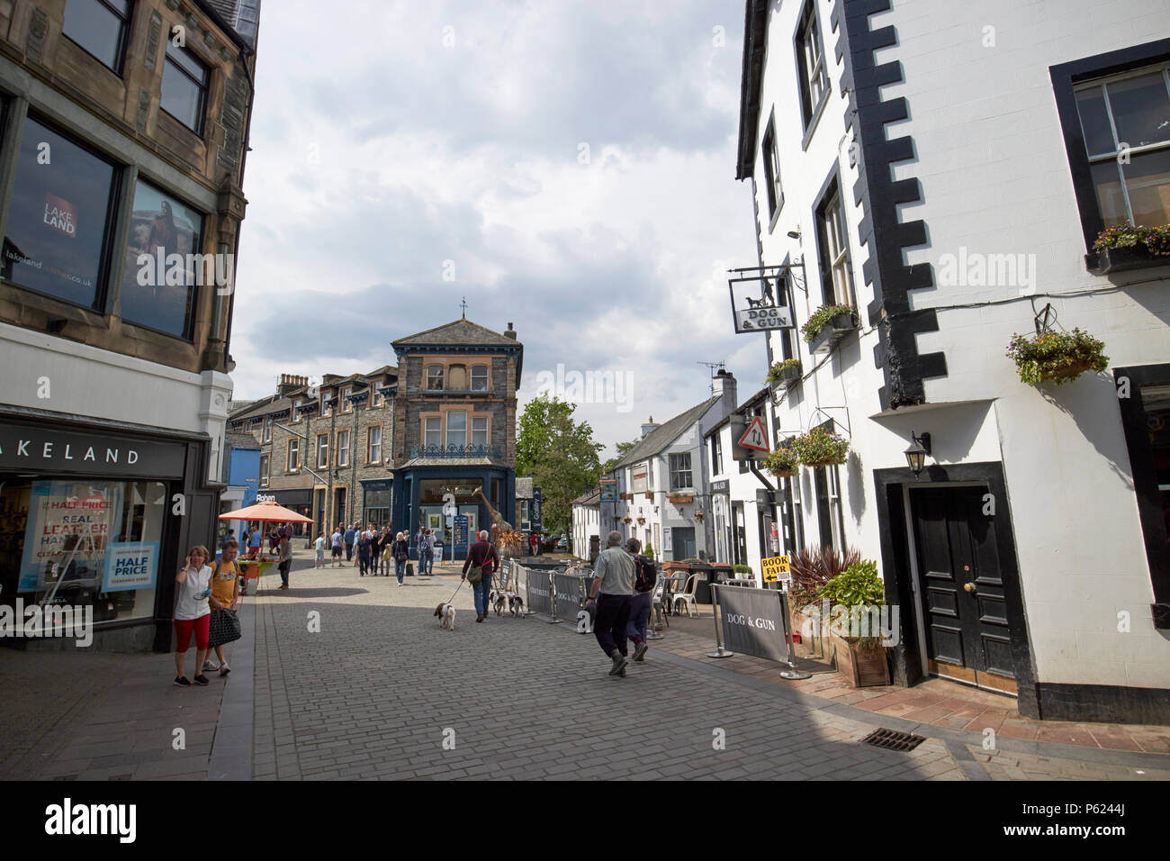 Pedestrian shopping area of lake road in Keswick town centre Lake District Cumbria England UK Stock Photo
