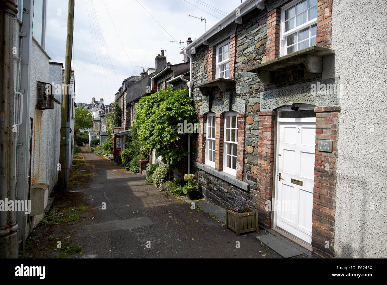 cottages and holiday lets down a narrow pedestrian access lane Keswick