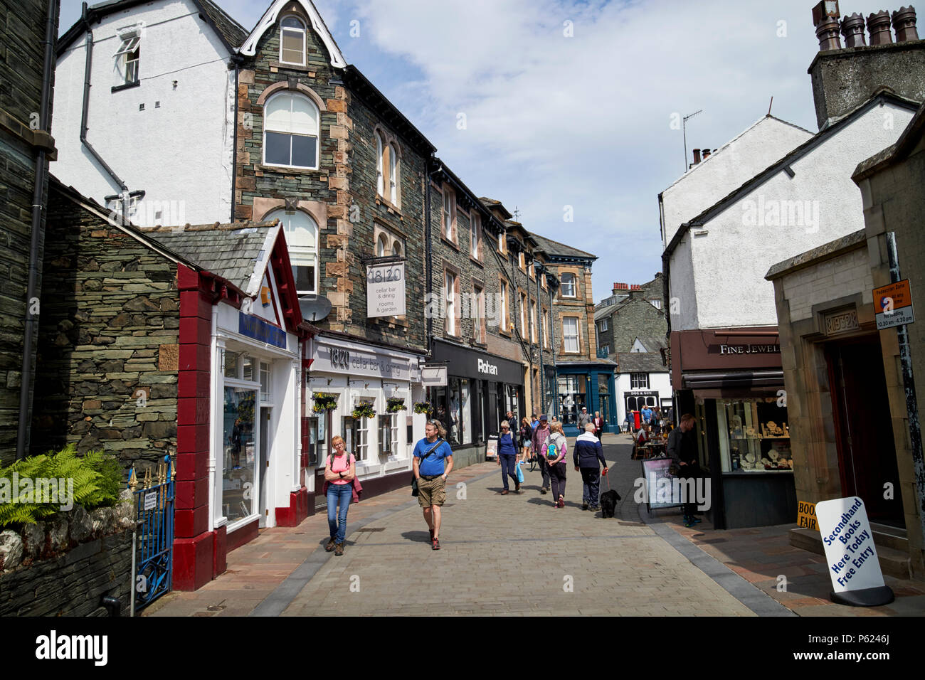 Pedestrian shopping area of lake road in Keswick town centre Lake