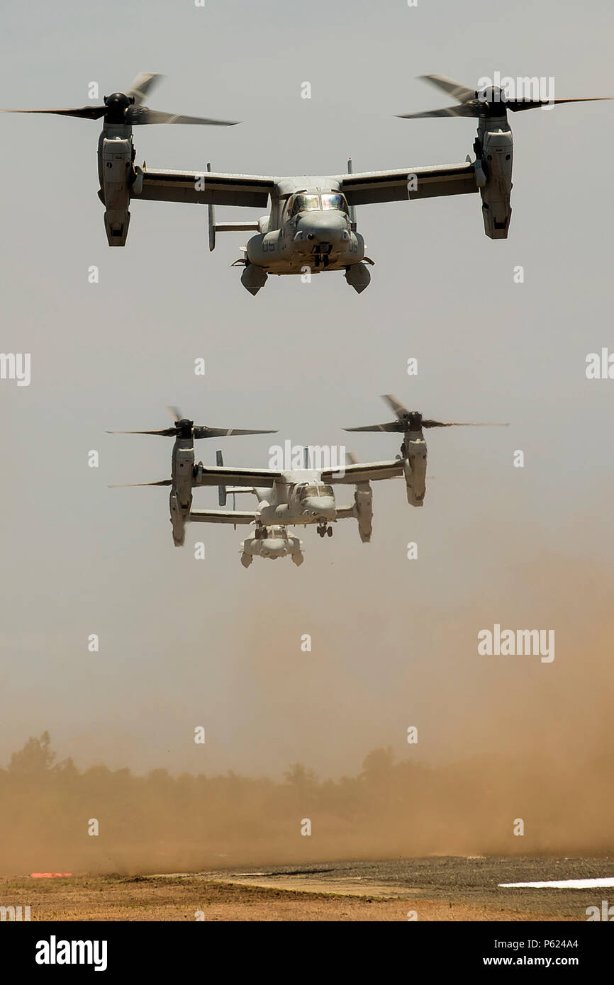 U.S. MV22 Ospreys land on Antique Airfield during a simulated airfield
