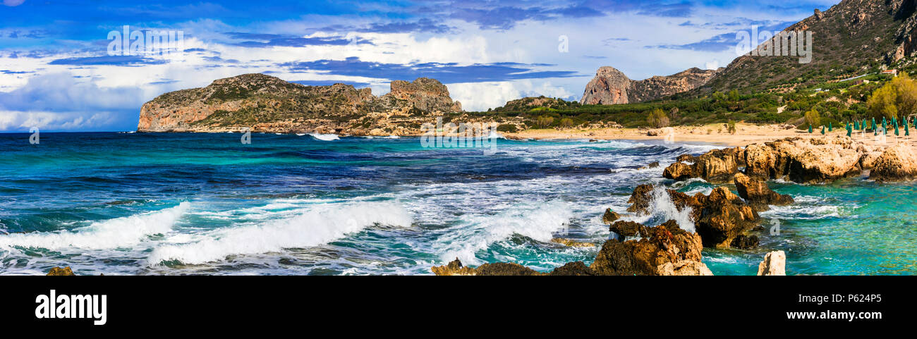 Beautiful Falasarna beach,view with azure sea and mountains,Crete island,Greece. Stock Photo