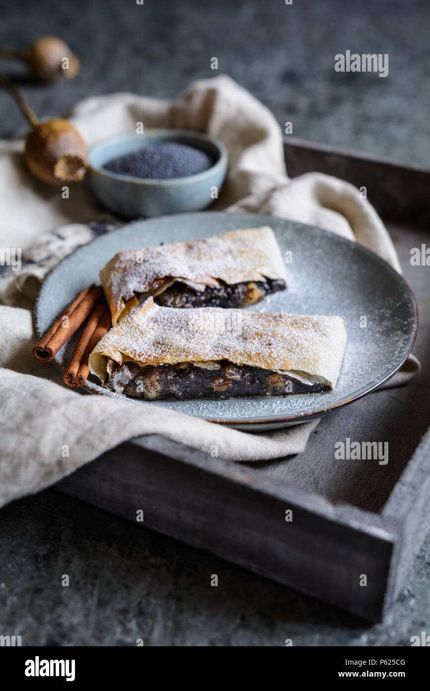 Strudel slices with poppy seeds and apple filling Stock Photo Alamy
