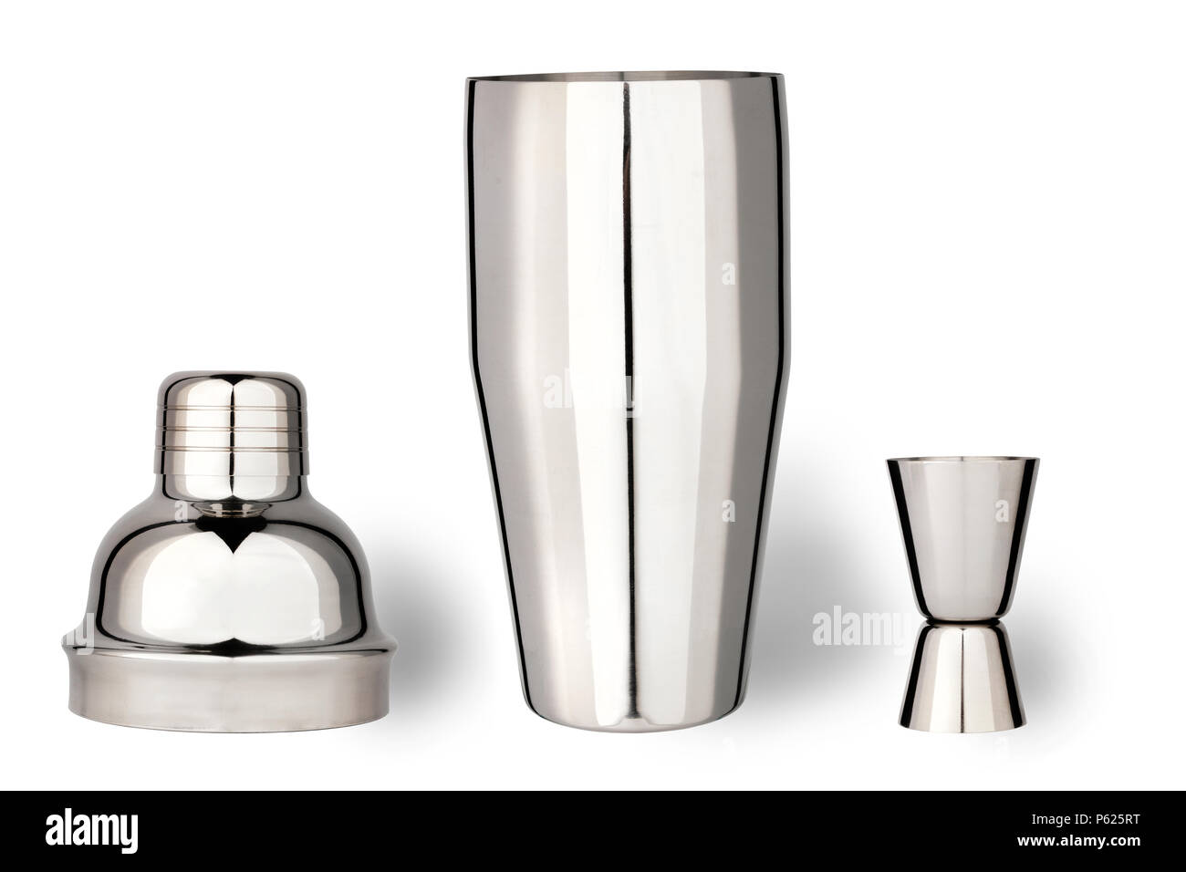 Cocktail shaker with measuring cup, isolated on white background Stock