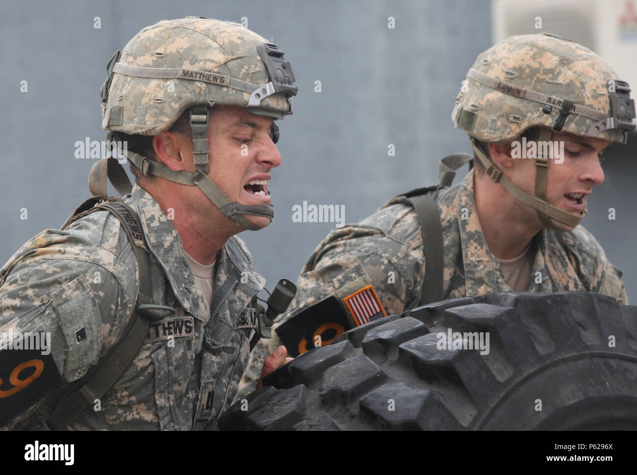 U.S. Army 1st Lt. Colton Barber, left, and Capt. Davis Mathews, both ...