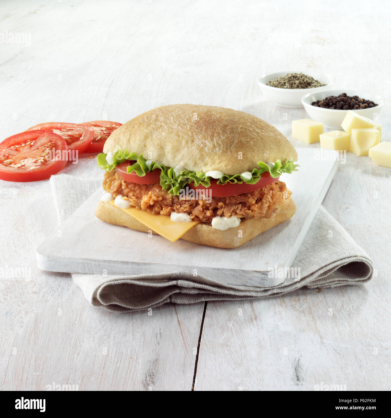 Fried chicken burger Stock Photo - Alamy