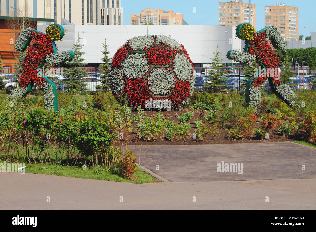 Kazan, Russia - Jun 21, 2018: Lawn installation on soccer Stock Photo