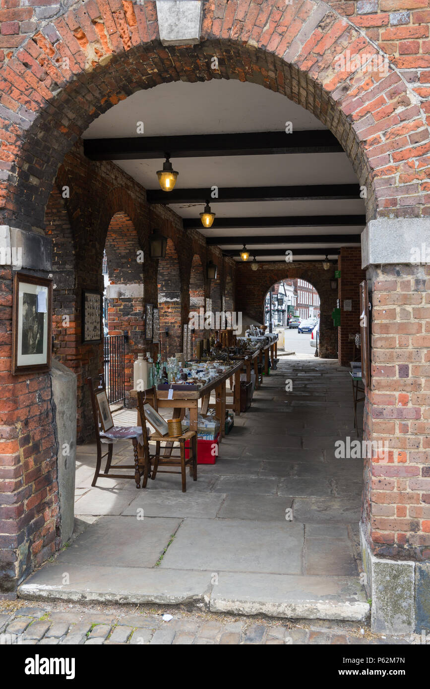 A small antiques market in the historic market hall, Amersham Old Town, Buckinghamshire, England