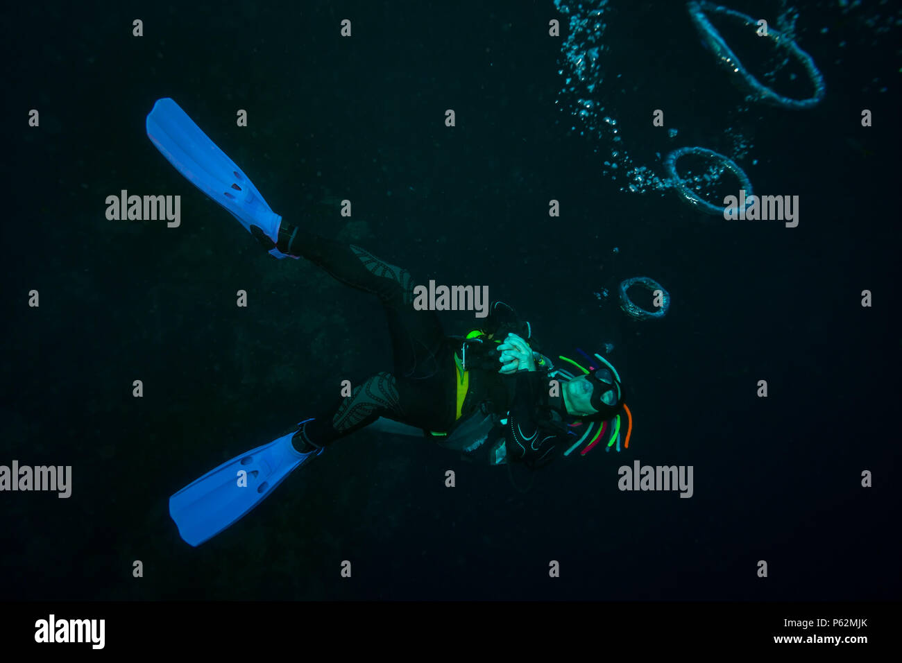 The scuba diver blows the air rings Stock Photo Alamy