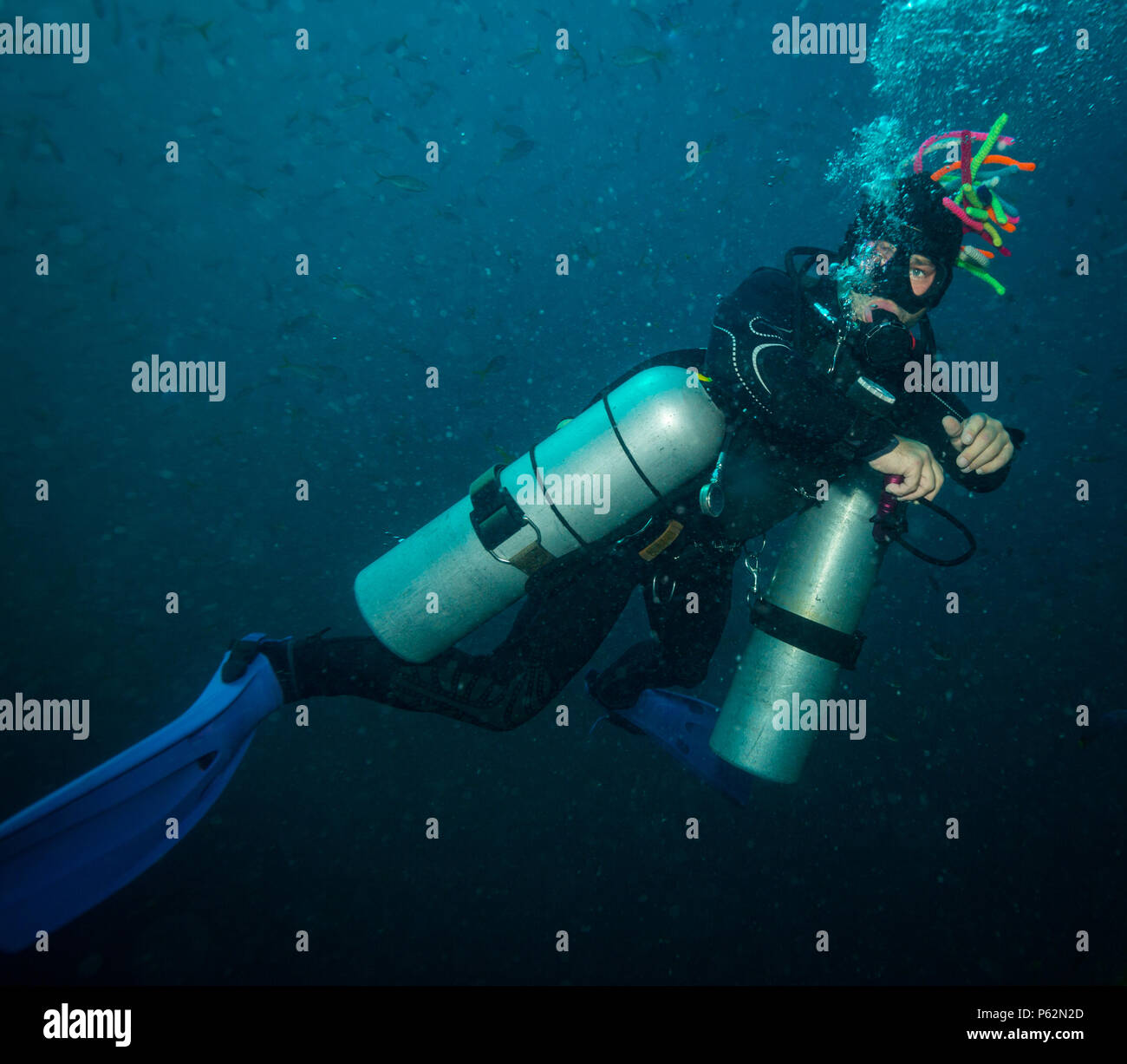 Scubadiver in a sidemount configuration of equipment Stock Photo Alamy