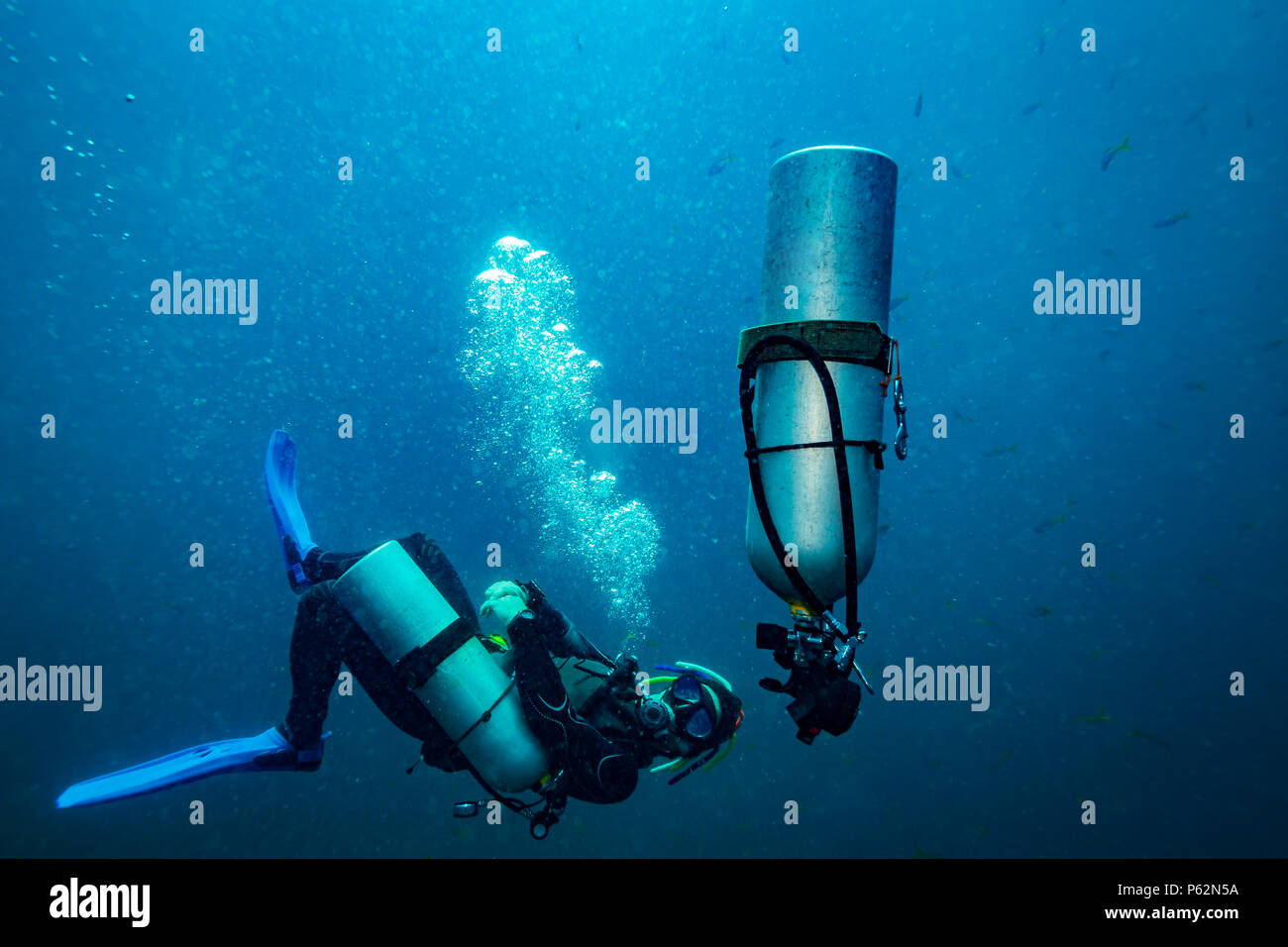 Scubadiver in a sidemount configuration of equipment Stock Photo Alamy
