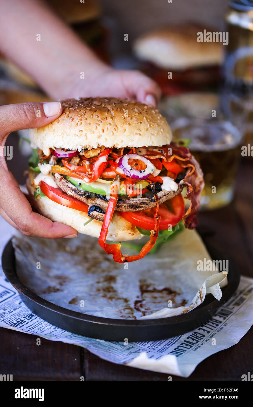 Delicious grilled portobello mushroom burger Stock Photo - Alamy