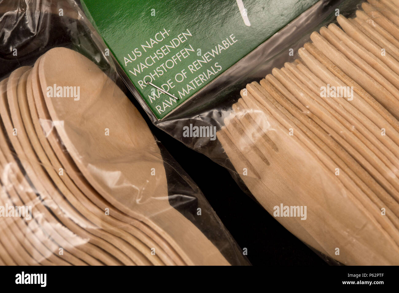 Disposable cutlery made of wood, recyclable Stock Photo Alamy