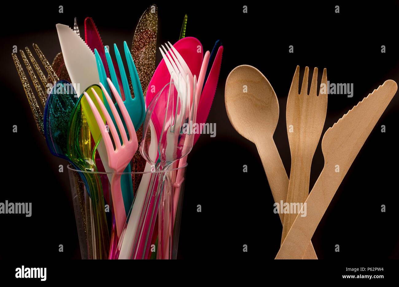 Disposable Wooden Cutlery Recyclable Plastic Cutlery Disposable Cutlery Knives Forks Spoons Plastic Waste Various Colors Types Stock Photo Alamy