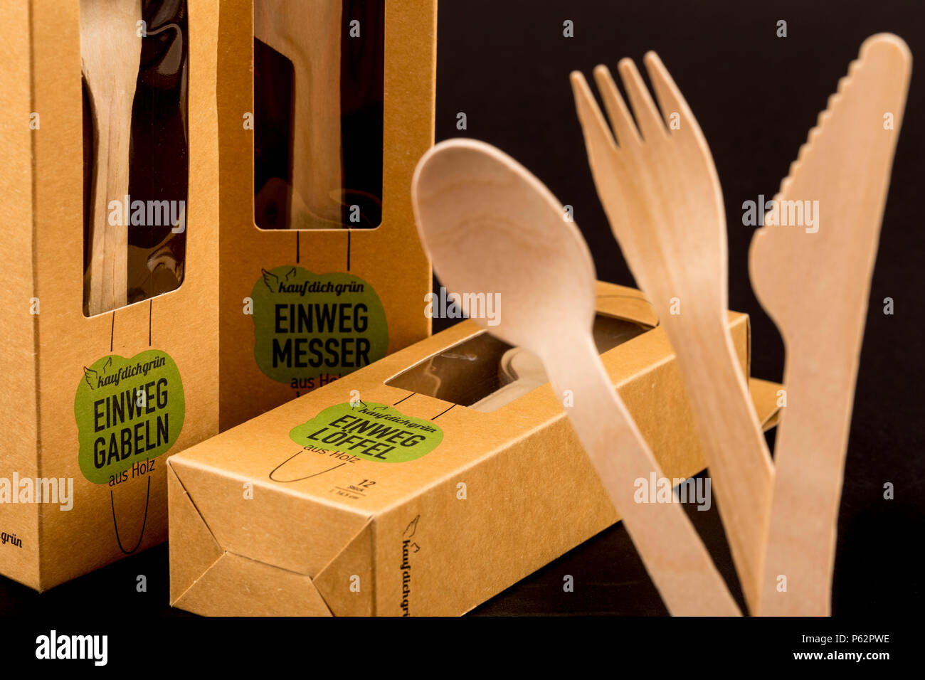 Disposable cutlery made of wood, recyclable Stock Photo Alamy