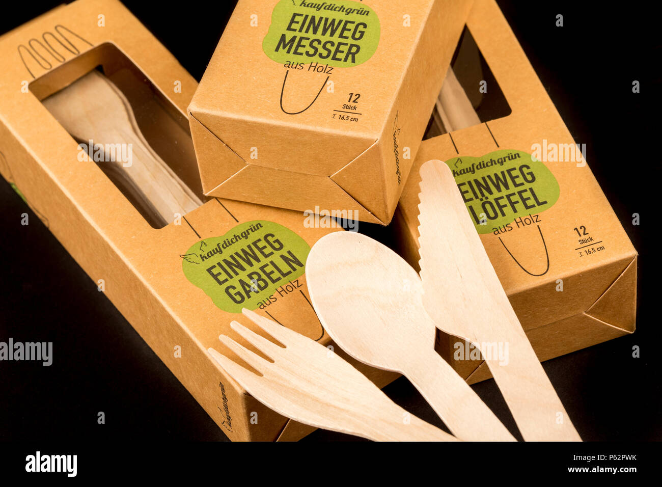 Disposable cutlery made of wood, recyclable Stock Photo Alamy