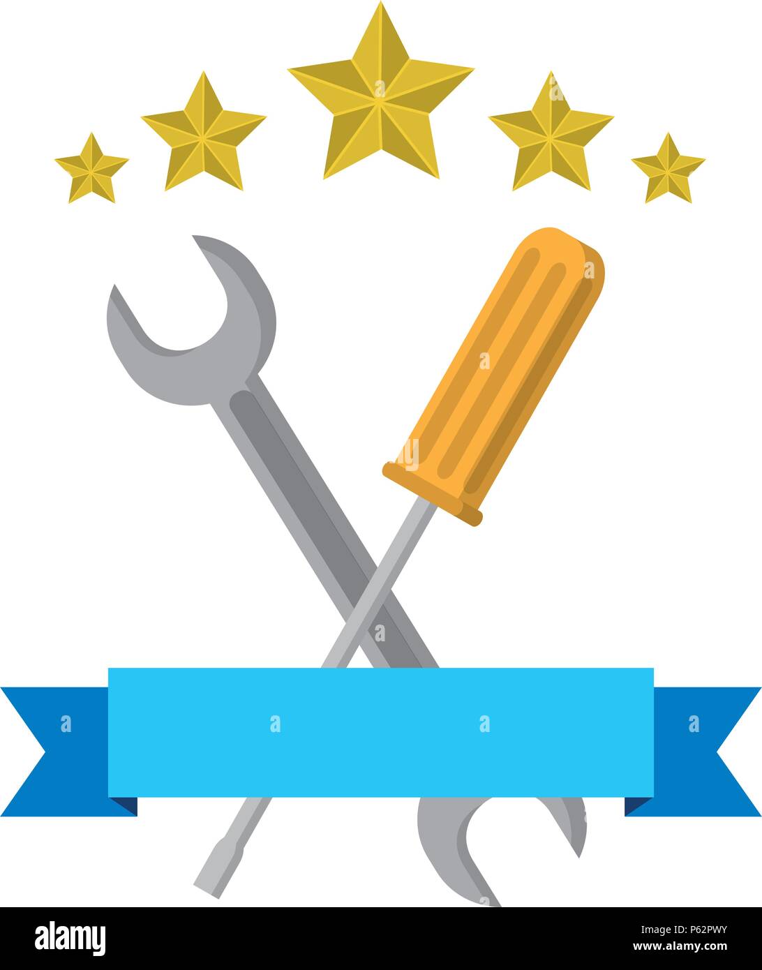 screwdriver and wrench equipment with ribbon and stars vector ...