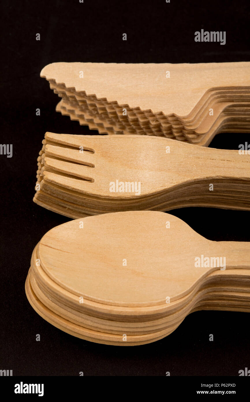 Disposable cutlery made of wood, recyclable Stock Photo Alamy