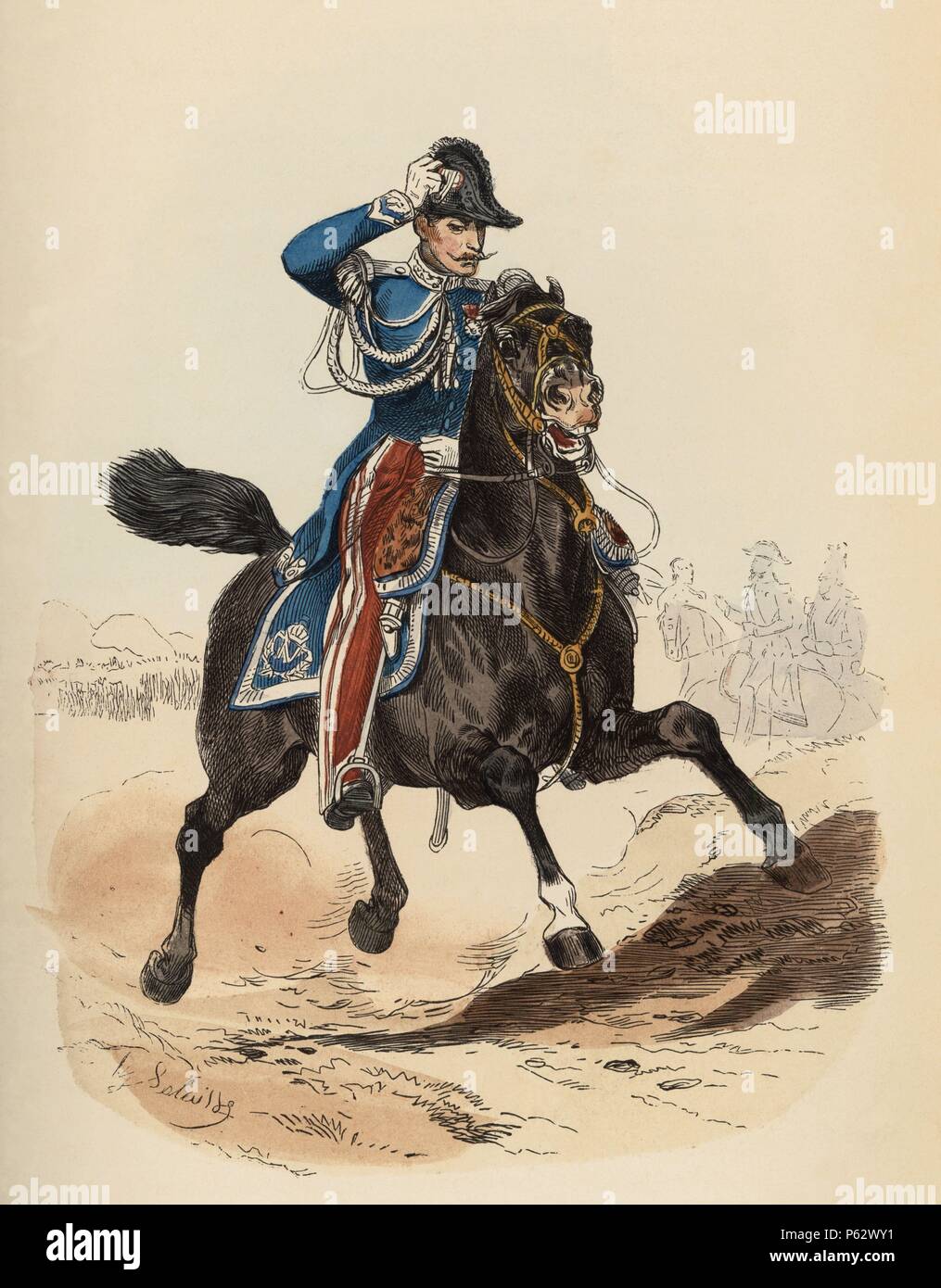 Francia. Siglo XIX. Uniforme de Oficial de ordenanzas a caballo, año 1855.  Grabado de 1864 Stock Photo - Alamy