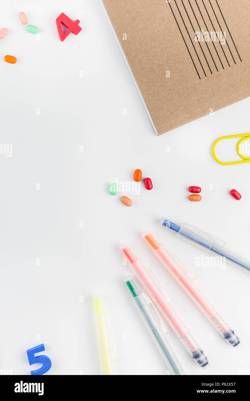 Creative flat lay back to school concept with color school and office ...