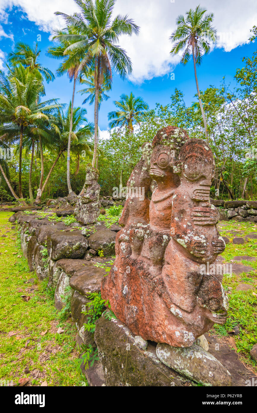 Stone tiki, Nuku Hiva, Marquesas Archipelago, French Polynesia Stock Photo