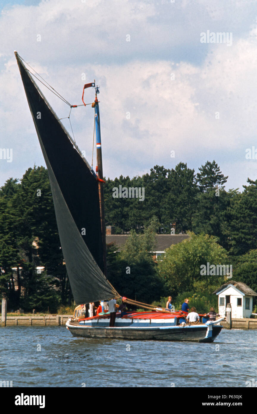 Wherry 'Albion' sailing on Oulton Broad, Suffolk, 1975 Stock Photo