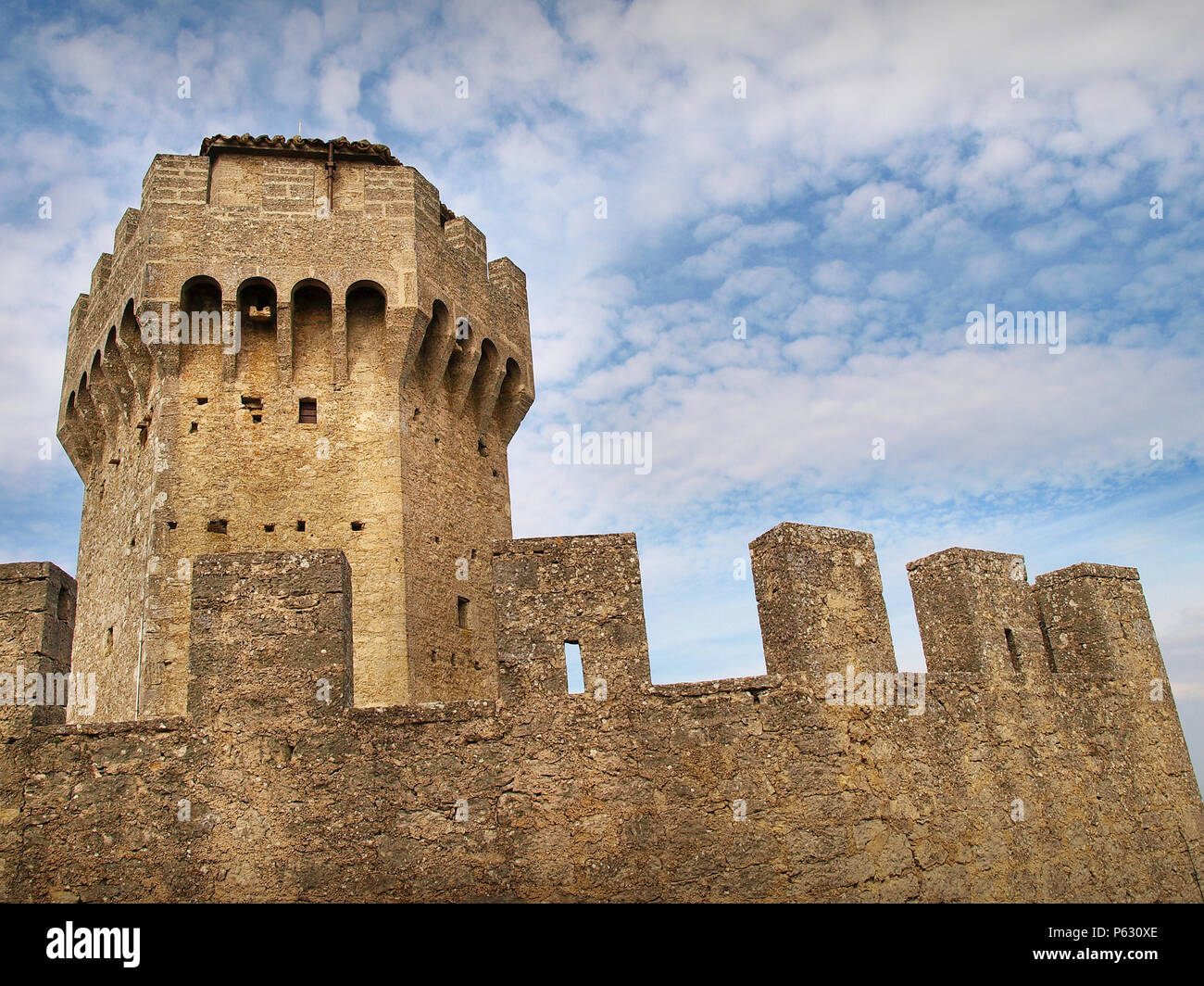 The Cesta Tower with blue sky background in San Marino Stock Photo