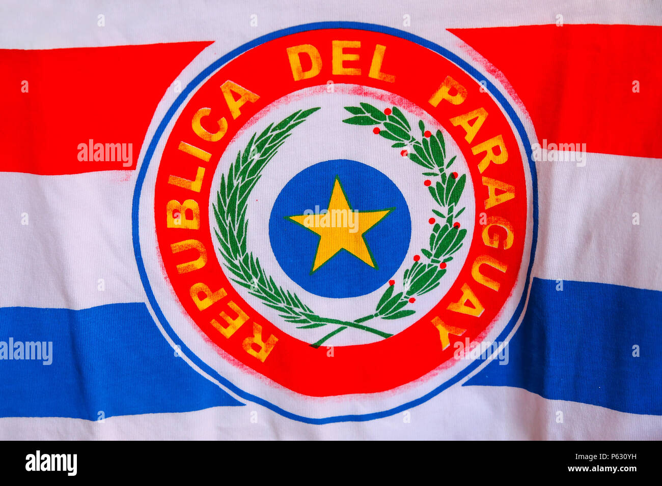 Close-up of national flag of Paraguay Stock Photo