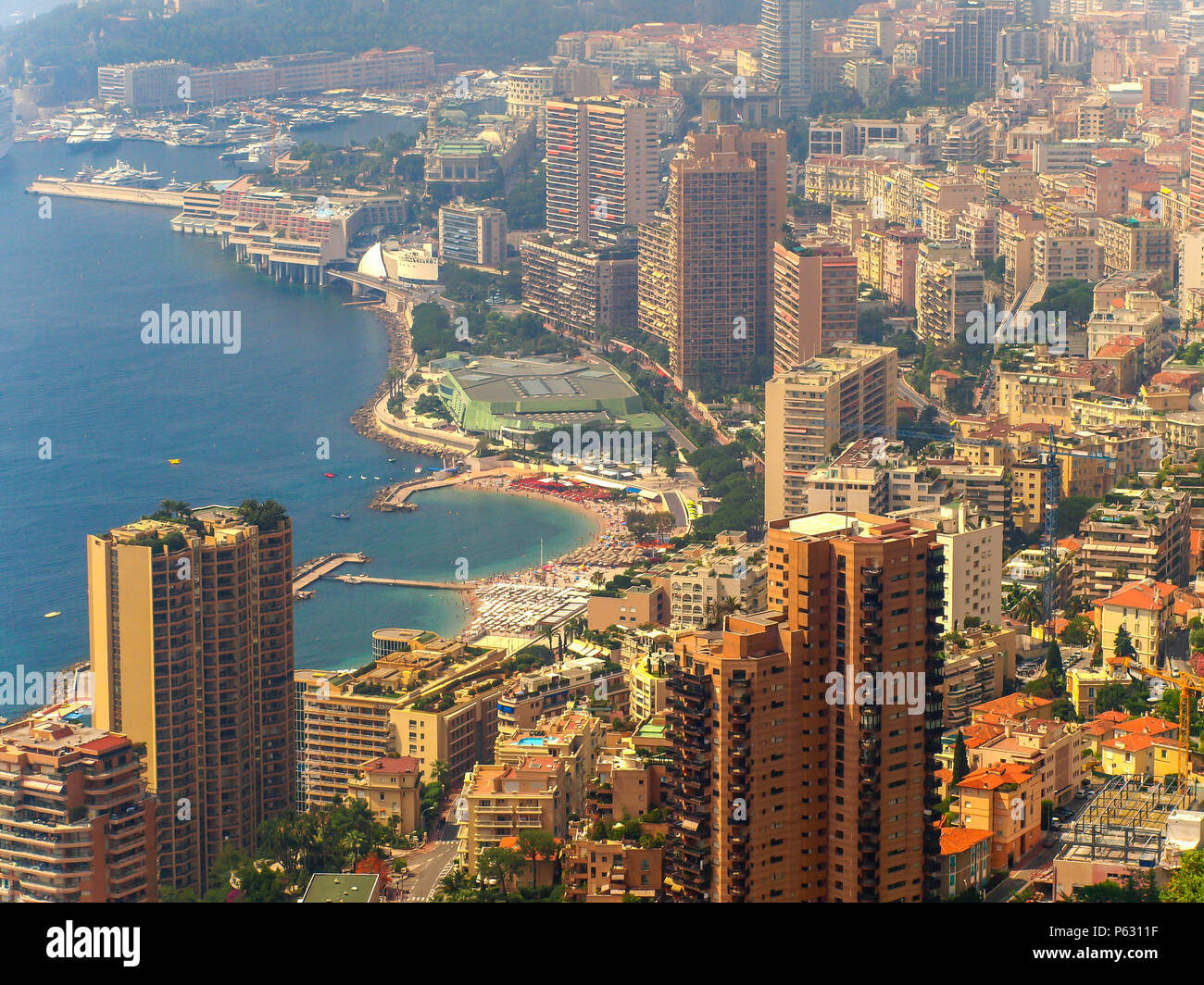 Panoramic view of the city of Monte Carlo and The Mediterranean Sea, in Monaco Stock Photo