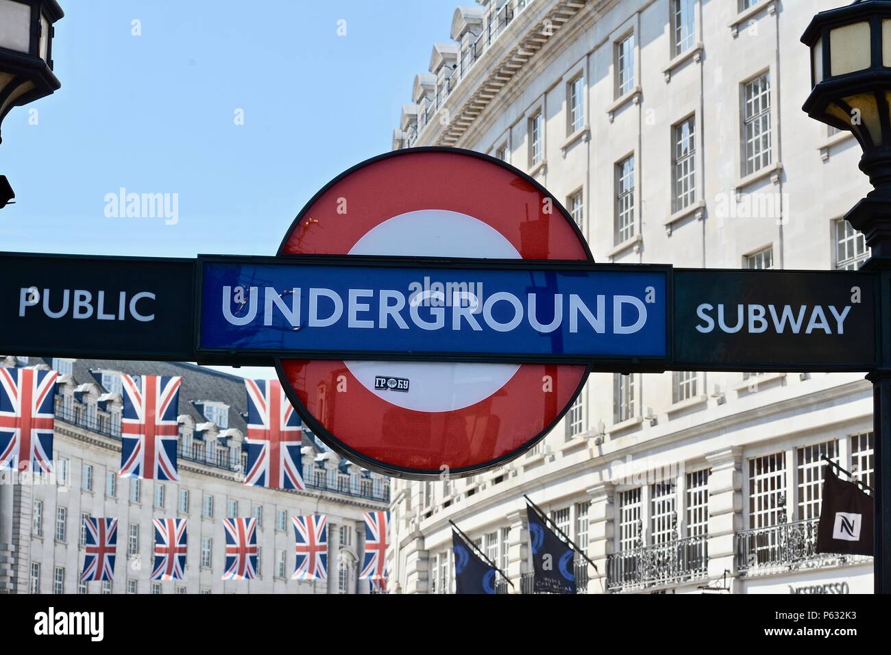 The iconic Transport for London Underground tube roundel at Piccadilly ...