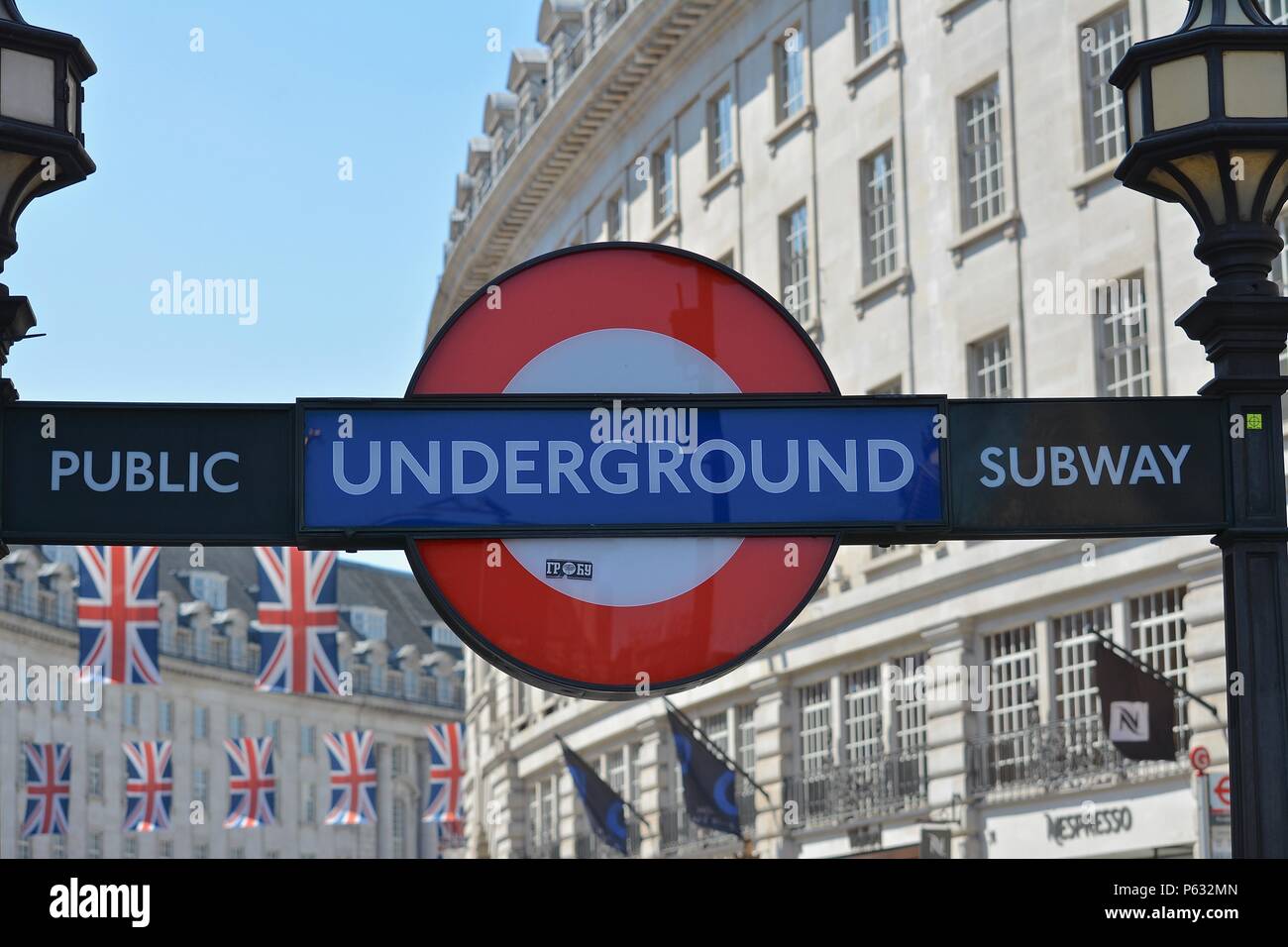 The iconic Transport for London Underground tube roundel at Piccadilly ...