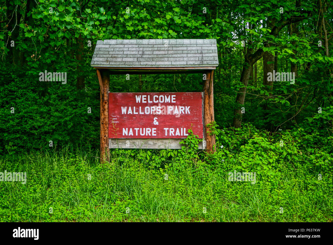 Wallops Island, Virginia, USA: A sign welcomes visitors to the Wallops Park and Nature Trail. Stock Photo