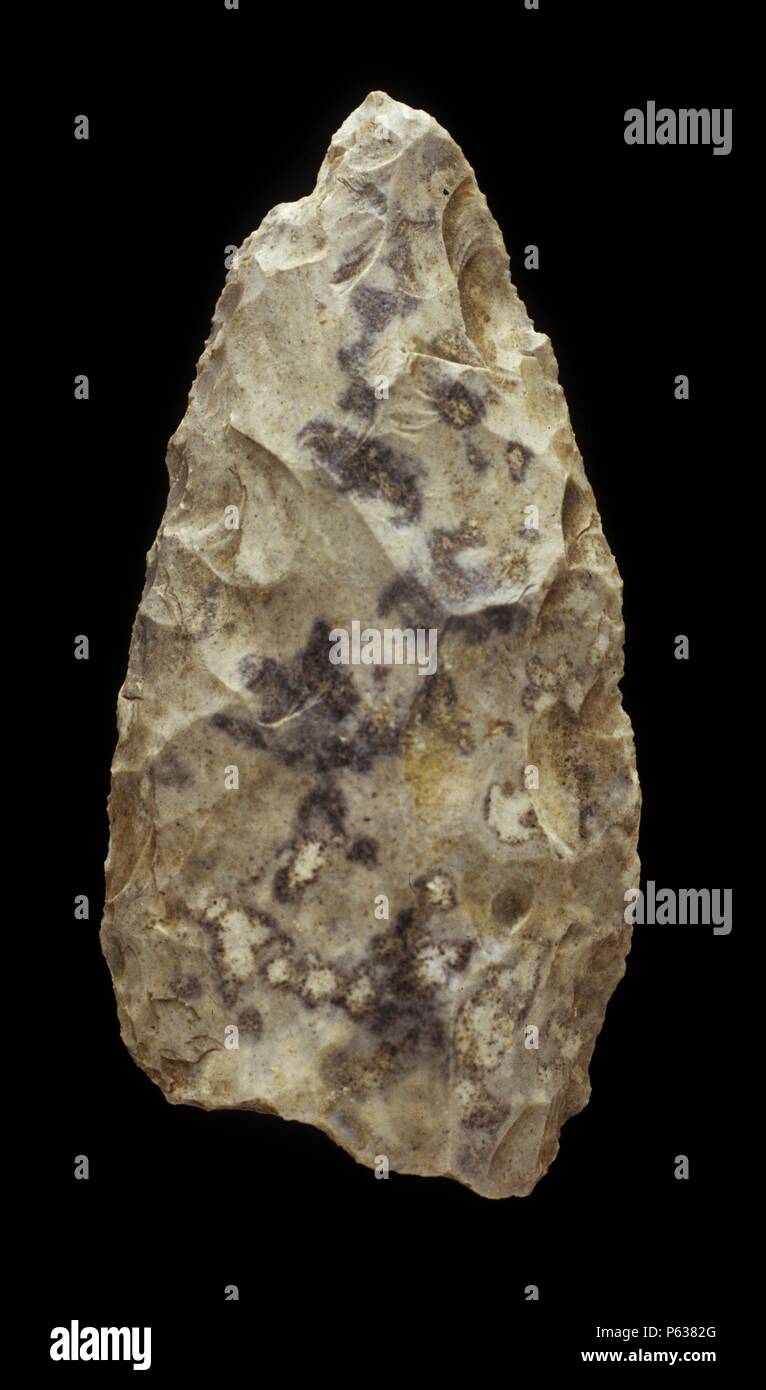 AJUAR PALEOLITICO: RAEDERA CONVERGENTE CONVEXA DE SILEX, DE LA CUEVA DE LA  CARIHUELA (DEPOSITO: MUSEO ARQUEOLOGICO NACIONAL Stock Photo - Alamy