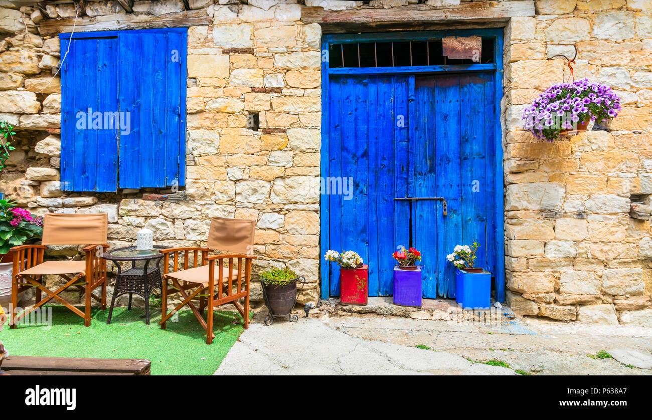 Old streets of Cyprus village,Omodos Stock Photo