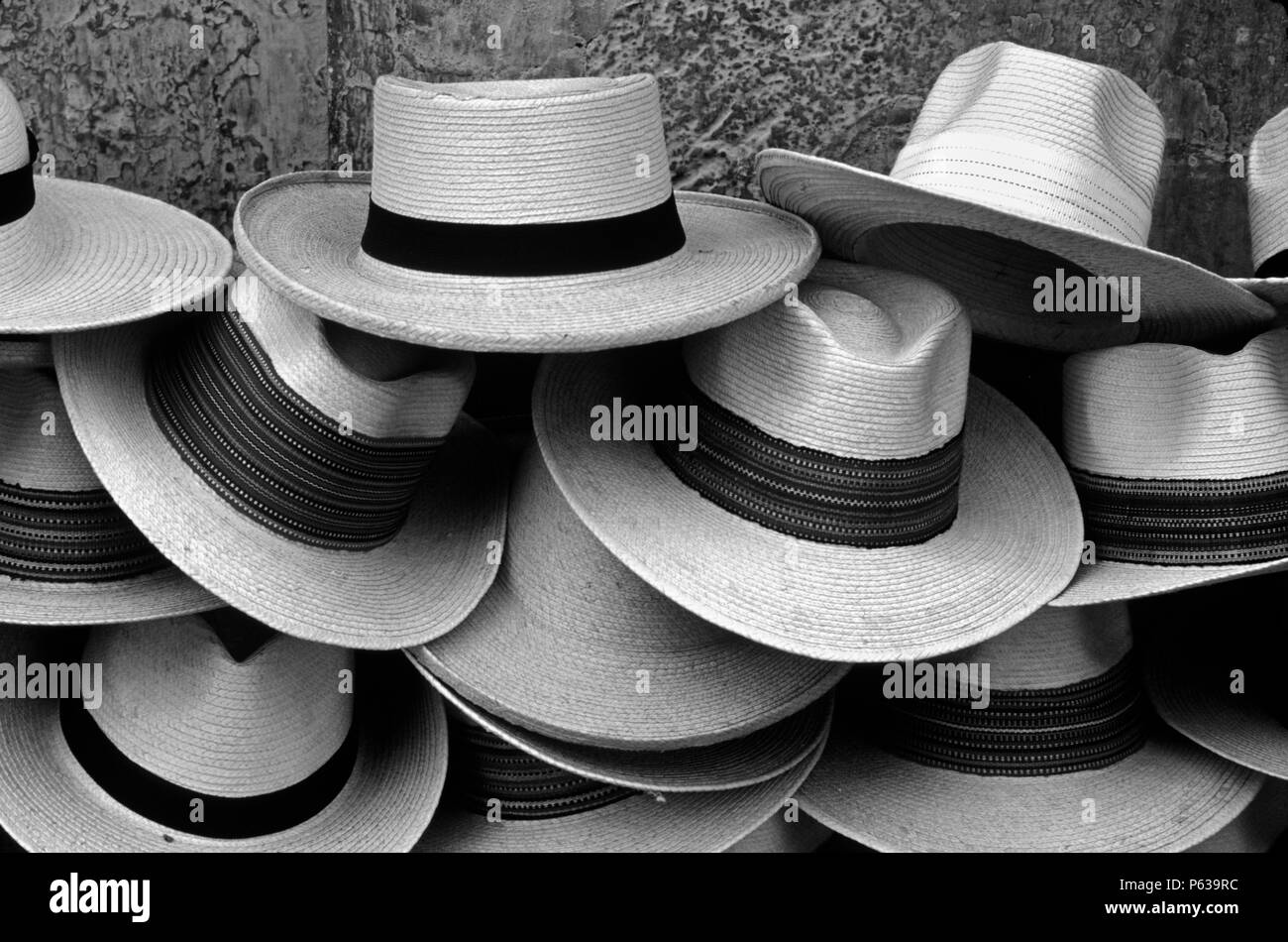 PANAMA HATS for sale in the streets during SEMANA SANTA (EASTER) - ANTIGUA, GUATAMALA Stock Photo
