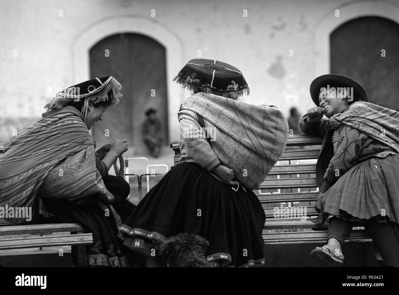 Quechua women visit in a rural village near Nevado Auzangate - Peru Stock Photo