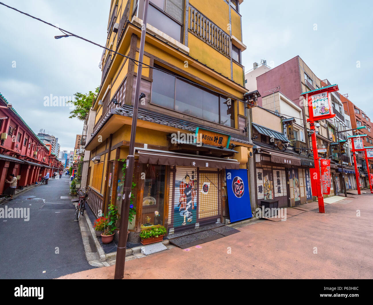 Historic district with old traditional wooden Japanese houses in Tokyo
