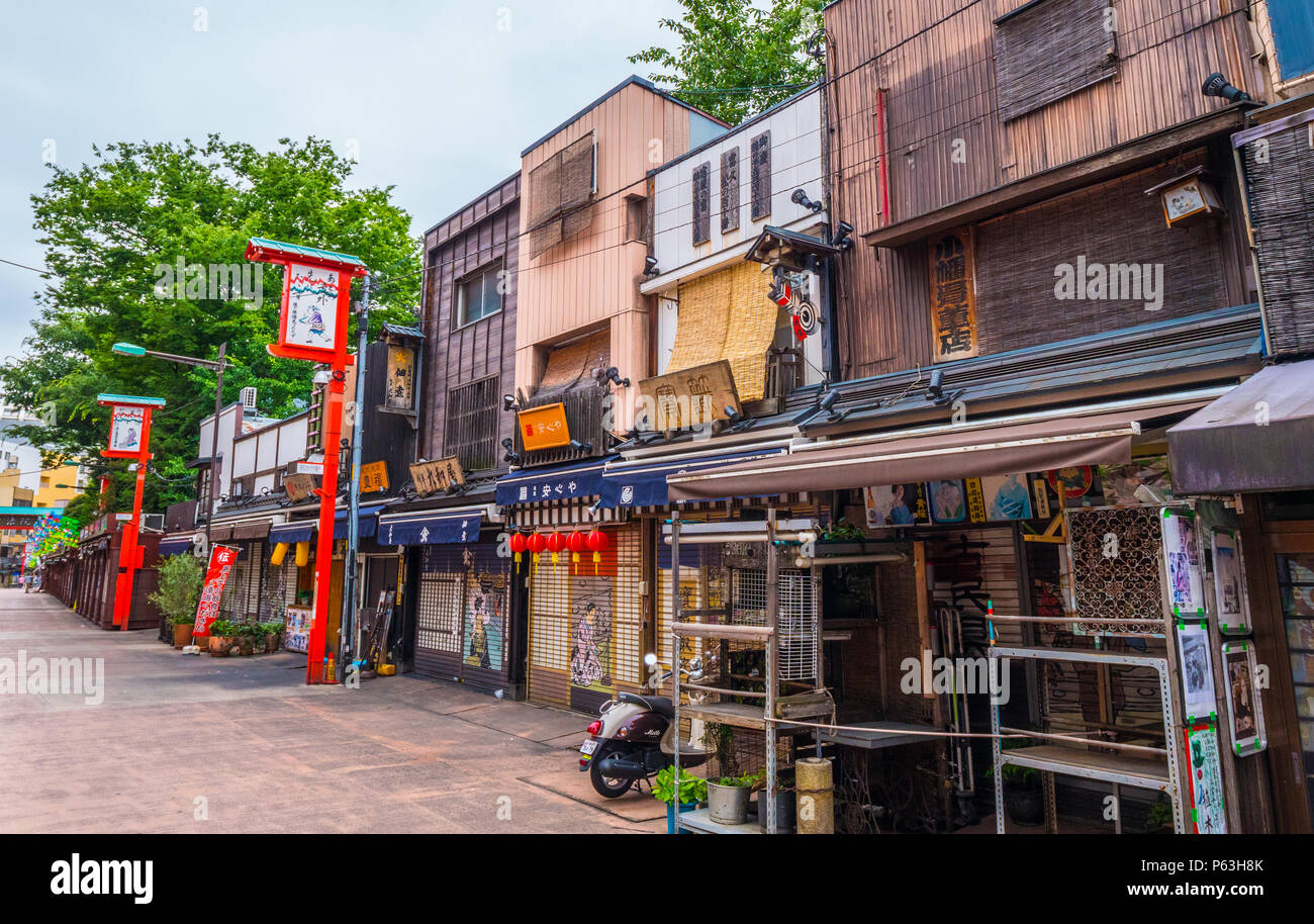 Historic district with old traditional wooden Japanese houses in Tokyo