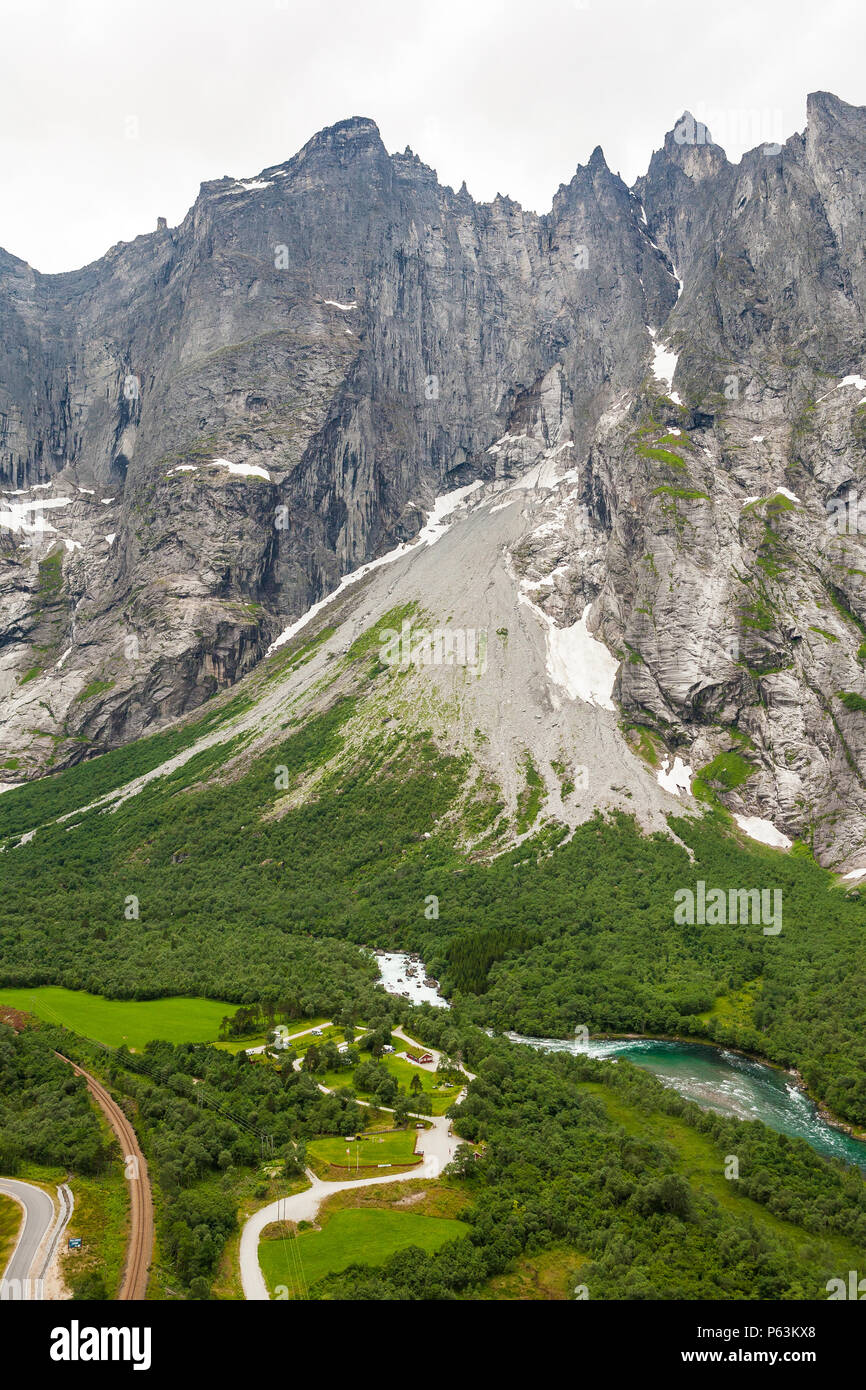 Aerial view over Romsdalen valley, Møre og Romsdal, Norway. The 3000 feet  vertical Troll Wall is in the upper center Stock Photo - Alamy