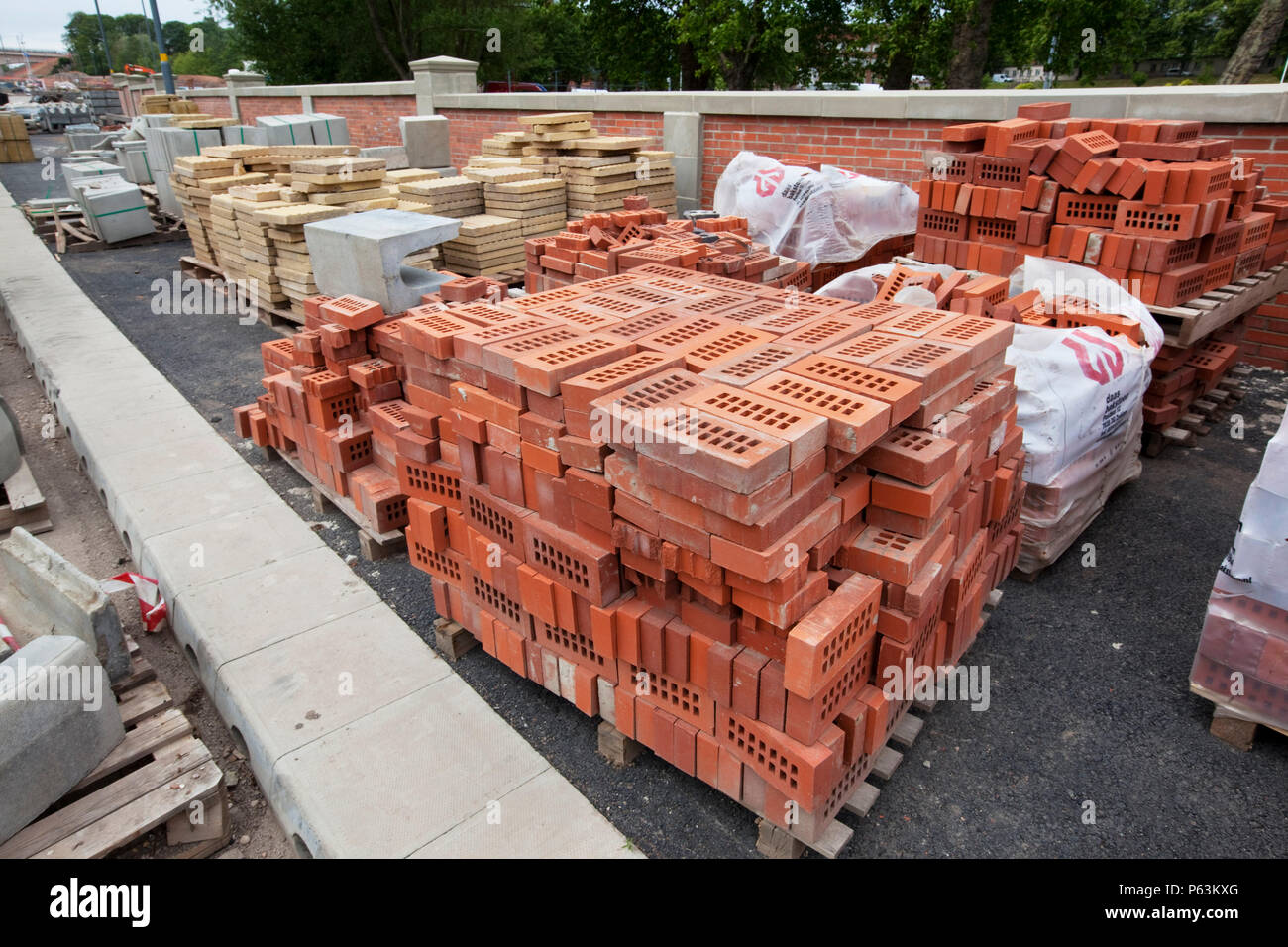 Streetworks with new paving materials Stock Photo