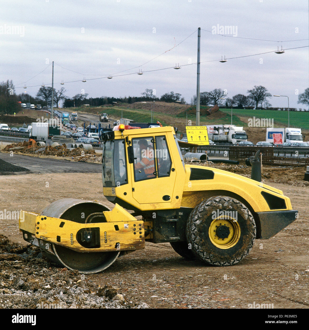 Working on the widening of the M1 section just above the M25 junction, England, UK Stock Photo