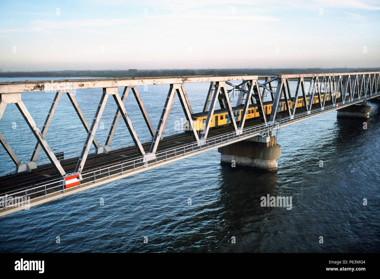 Crossing of the upper Oosterscheldt river estuary in southern Netherlands for the Antwerp-Amsterdam rail Stock Photo