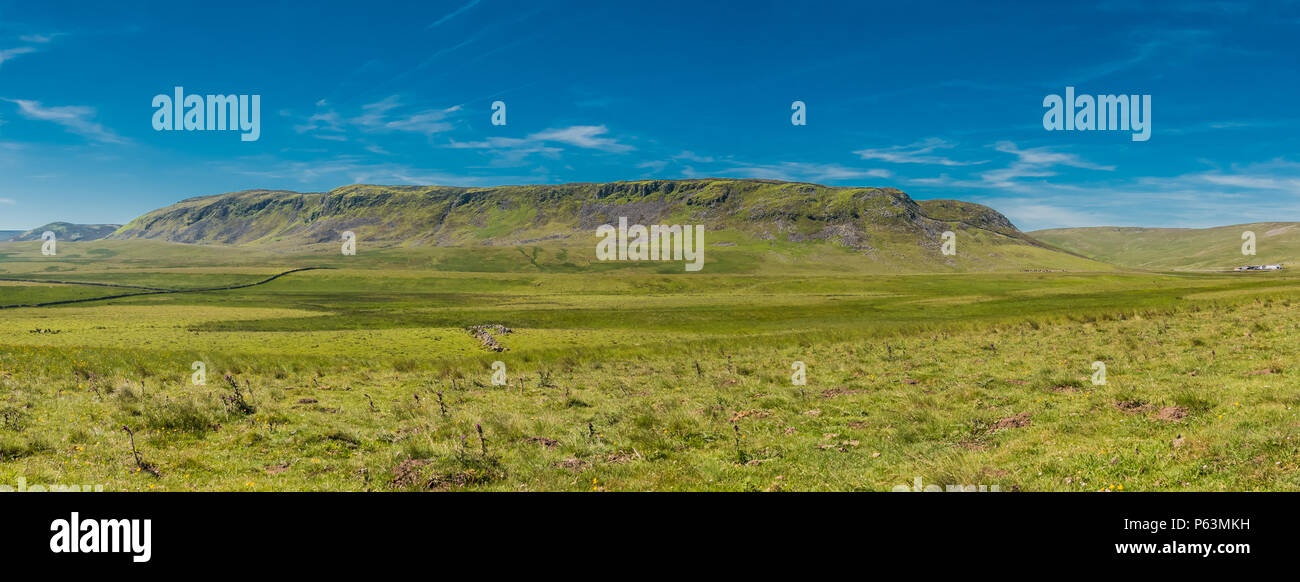 North Pennines AONB panoramic landscape, the full expanse of Cronkley Fell and Scar, Upper Teesdale, in summer Stock Photo