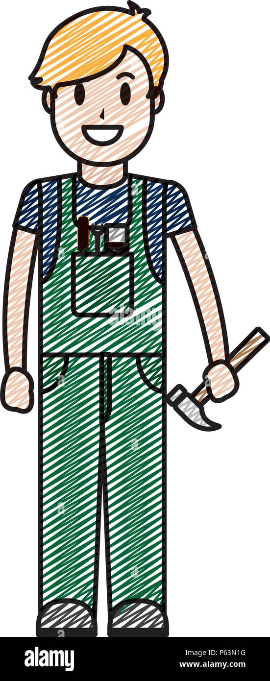 doodle happy mechanic equipment service repair vector illustration ...