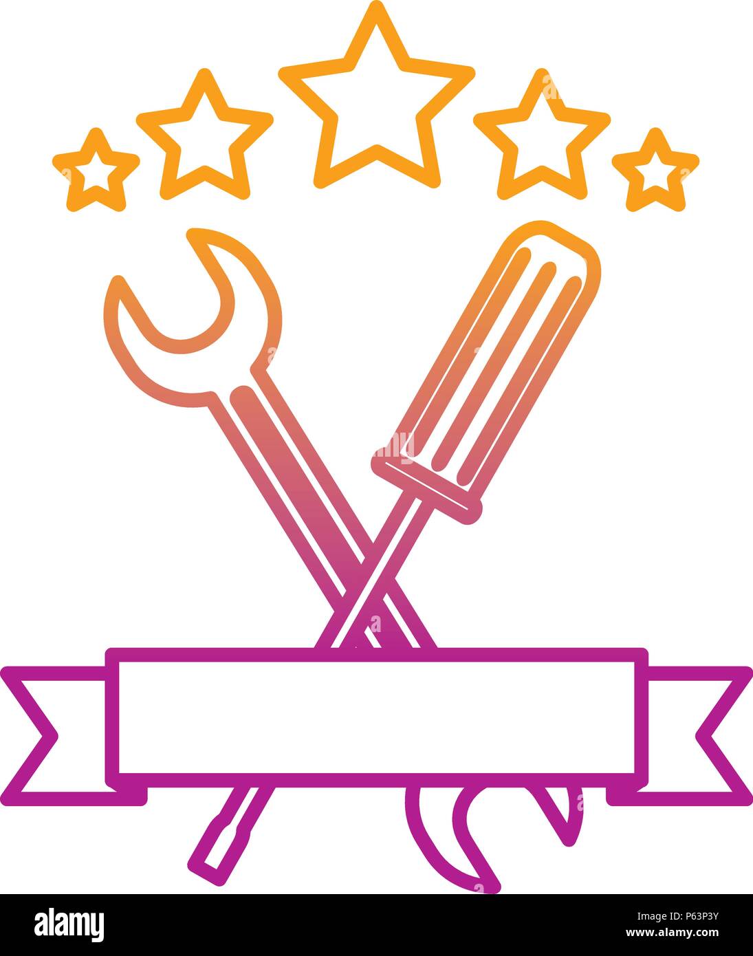 degraded line screwdriver and wrench equipment with ribbon and stars ...
