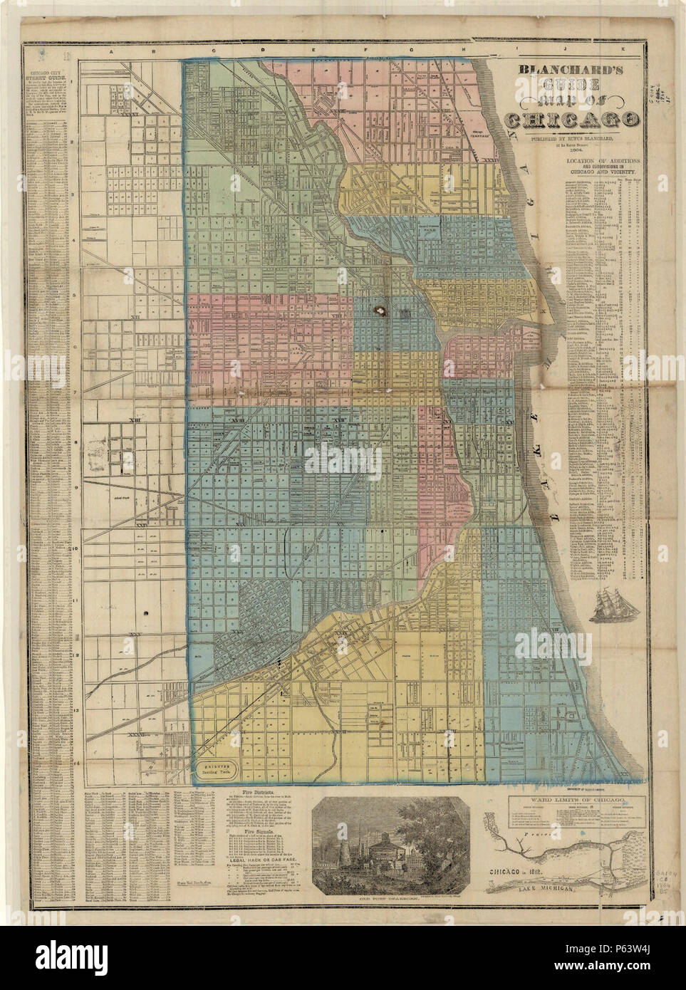 1864 Blanchard's Guide Map of Chicago. Stock Photo