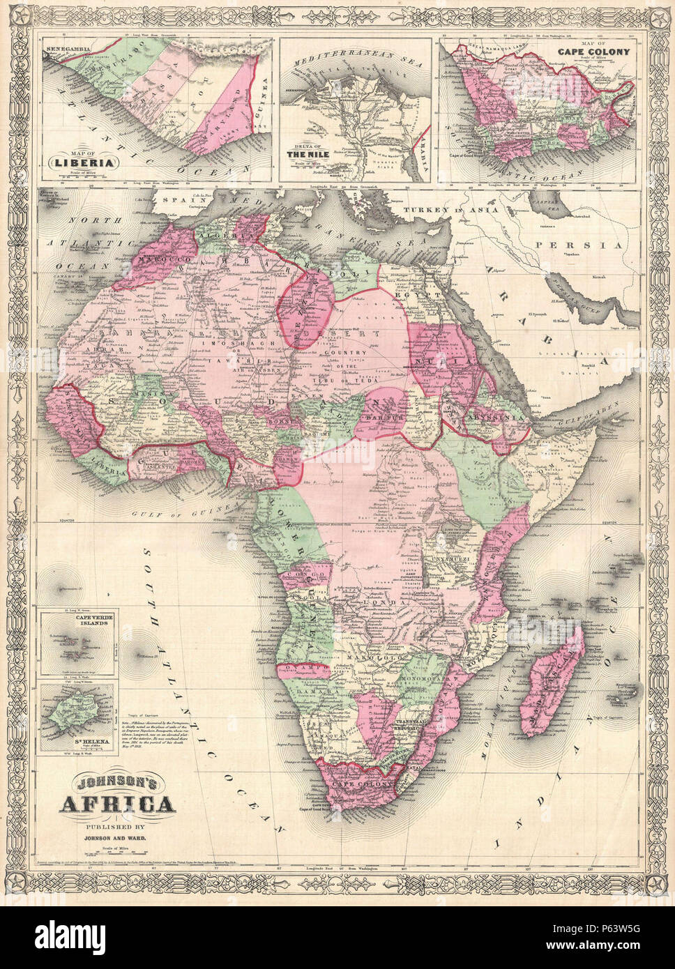 1864 Johnson Map of Africa - Geographicus - Africa-johnson-1864. Stock Photo