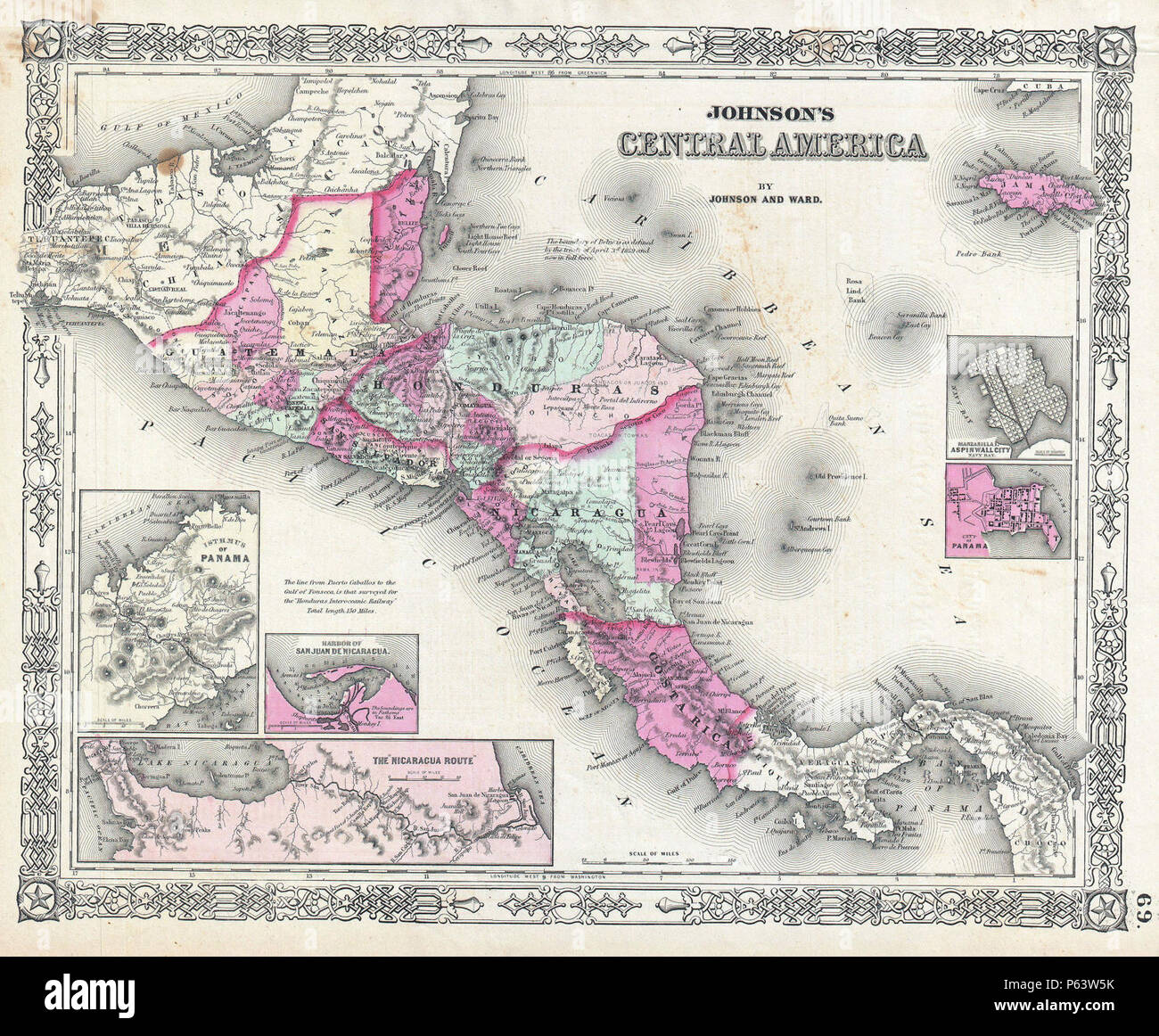 1864 Johnson Map of Central America - Geographicus - CentralAmerica-johnson-1864. Stock Photo