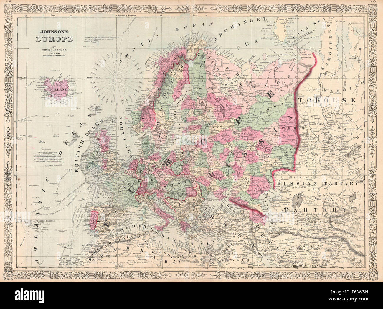 1864 Johnson Map of Europe - Geographicus - Europe-johnson-1864. Stock Photo